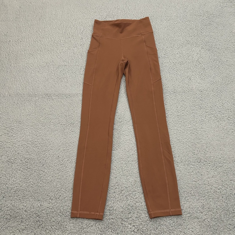 Lululemon Pants Women 2 Brown Pockets Drawstring Wunder Train High Rise Gym Yoga